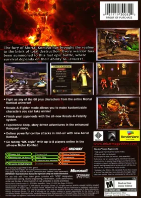 Mortal Kombat Armageddon (USA) box cover back